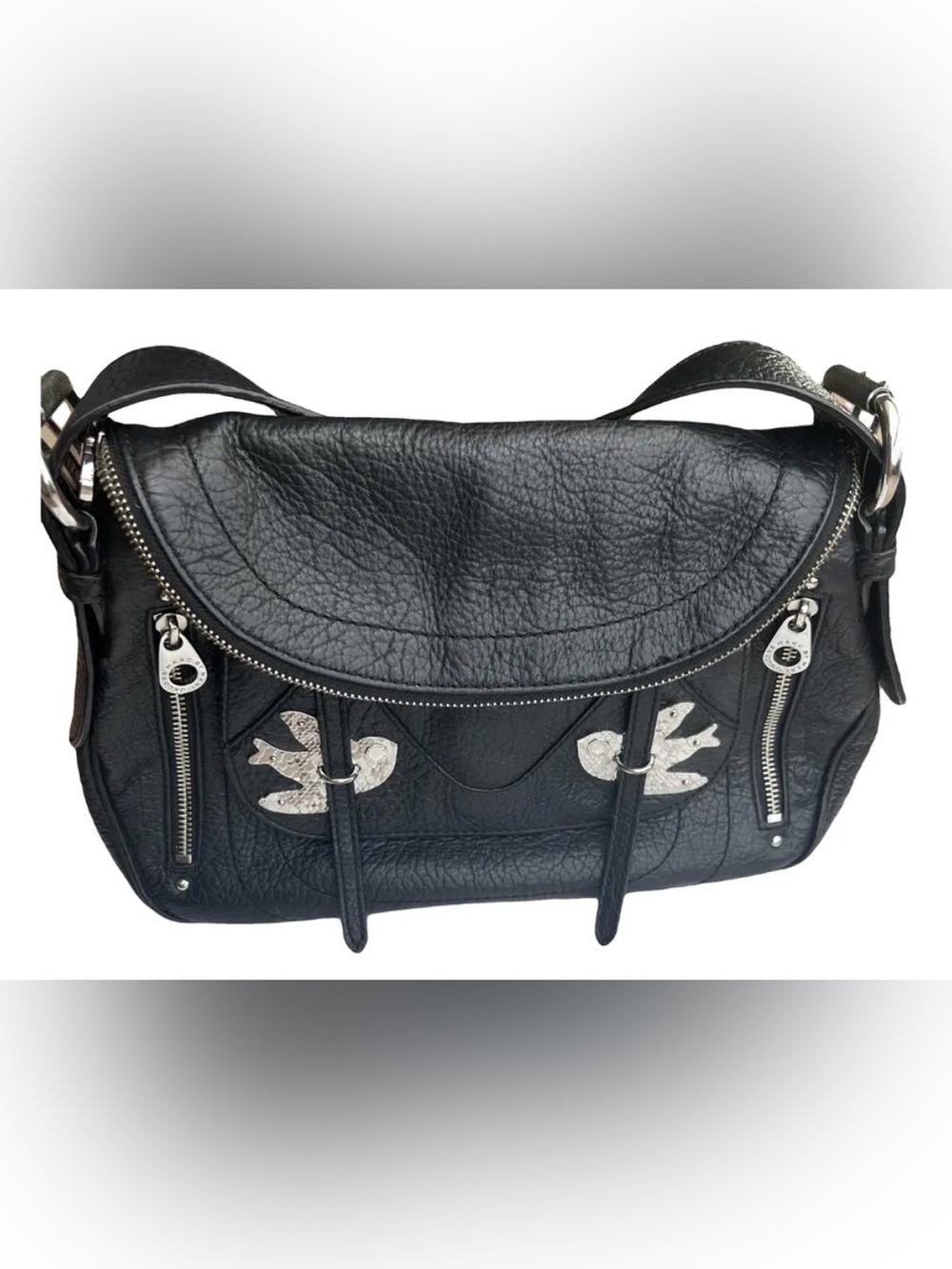 Marc by Marc Jacobs Black Leather Petal to the Metal Natasha Bird Shoulder Bag